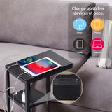 NNEDSZ Casadiso Mintaka Pro: E-Shaped Sofa Side Table with Built-in Power Board, Black