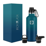 NNEDSZ Iron Flask Narrow Mouth Bottle with Spout Lid, Dark Night, 32oz/950ml