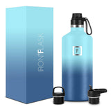 NNEDSZ Iron Flask Narrow Mouth Bottle with Spout Lid, Blue Waves, 64oz/1900ml