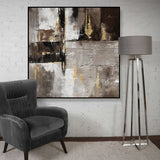 NNEDSZ 100X100cm Earthy Elegance Black Framed Hand Painted Canvas Wall Art