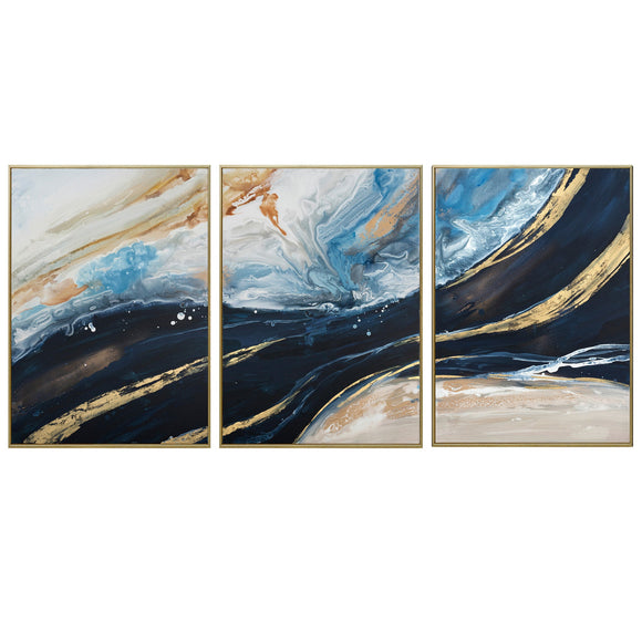 NNEDSZ 150X70cm Set of 3 Gold Framed Hand Painted Canvas Wall Art