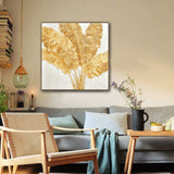 NNEDSZ 100X100cm Lustrous Leaves Dark Wood Framed Hand Painted Canvas Wall Art