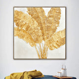 NNEDSZ 100X100cm Lustrous Leaves Dark Wood Framed Hand Painted Canvas Wall Art