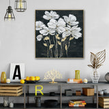 NNEDSZ 80X80cm Golden Blossoms Gold Framed Hand Painted Canvas Wall Art