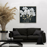NNEDSZ 80X80cm Golden Blossoms Gold Framed Hand Painted Canvas Wall Art