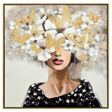 NNEDSZ 80X80cm Floral Fantasia Dark Wood Framed Canvas Wall Art