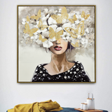 NNEDSZ 80X80cm Floral Fantasia Dark Wood Framed Canvas Wall Art