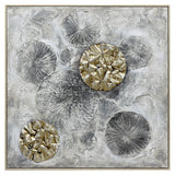 NNEDSZ 100X100cm Golden Orbs Amidst Ethereal Mists Light Wood Framed Hand Painted Canvas Wall Art