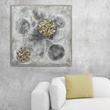 NNEDSZ 100X100cm Golden Orbs Amidst Ethereal Mists Light Wood Framed Hand Painted Canvas Wall Art