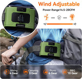 NNEDSZ 20000mAh Outdoor Portable Waist Fan Hanging Neck Fan Strong Wind with Power Bank LED Lighting for Sports Courier Outdoor Working (Green)