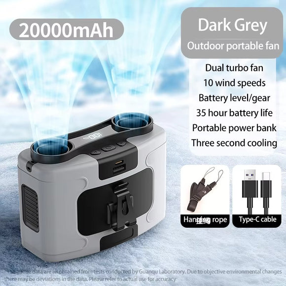 NNEDSZ 20000mAh Outdoor Portable Waist Fan Hanging Neck Fan Strong Wind with Power Bank LED Lighting for Sports Courier Outdoor Working
