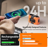 NNEDSZ 20000mAh Outdoor Portable Waist Fan Hanging Neck Fan Strong Wind with Power Bank LED Lighting for Sports Courier Outdoor Working (Orange)