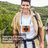 NNEDSZ 20000mAh Outdoor Portable Waist Fan Hanging Neck Fan Strong Wind with Power Bank LED Lighting for Sports Courier Outdoor Working (Orange)