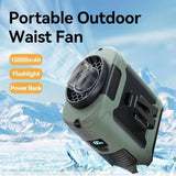 NNEDSZ 10000mAh Portable Outdoor Waist Fan Hanging Neck Strong Wind with Power Bank LED Lighting for Emergency Sports Outdoor Working (Green)