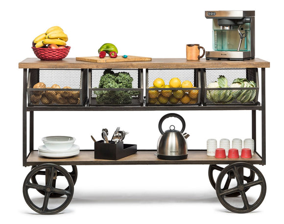 NNEDSZ Wooden Kitchen Island Trolley Cart on Wheels with Drawers and 3 Level Storage