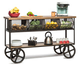 NNEDSZ Wooden Kitchen Island Trolley Cart on Wheels with Drawers and 3 Level Storage