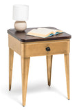 NNEDSZ Modern Bedside Table in Brass Finish with Storage Drawer and Wood Top