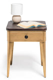 NNEDSZ Modern Bedside Table in Brass Finish with Storage Drawer and Wood Top