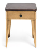 NNEDSZ Modern Bedside Table in Brass Finish with Storage Drawer and Wood Top