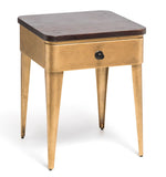 NNEDSZ Modern Bedside Table in Brass Finish with Storage Drawer and Wood Top