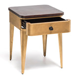 NNEDSZ Modern Bedside Table in Brass Finish with Storage Drawer and Wood Top