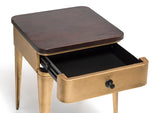NNEDSZ Modern Bedside Table in Brass Finish with Storage Drawer and Wood Top