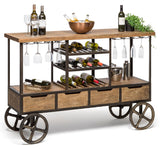 NNEDSZ Industrial Style Wooden Bar Cart Drinks Trolley Station with Wine Bottle Rack
