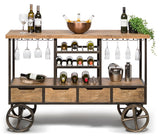 NNEDSZ Industrial Style Wooden Bar Cart Drinks Trolley Station with Wine Bottle Rack