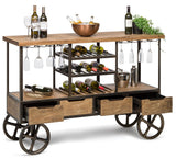 NNEDSZ Industrial Style Wooden Bar Cart Drinks Trolley Station with Wine Bottle Rack