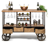 NNEDSZ Industrial Style Wooden Bar Cart Drinks Trolley Station with Wine Bottle Rack