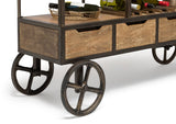 NNEDSZ Industrial Style Wooden Bar Cart Drinks Trolley Station with Wine Bottle Rack