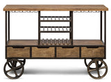 NNEDSZ Industrial Style Wooden Bar Cart Drinks Trolley Station with Wine Bottle Rack