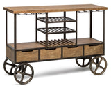 NNEDSZ Industrial Style Wooden Bar Cart Drinks Trolley Station with Wine Bottle Rack