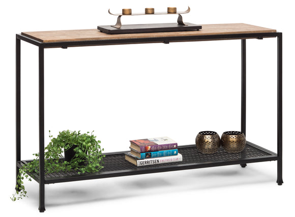 NNEDSZ Black Iron Hallway Console Table with Distressed Wood Top