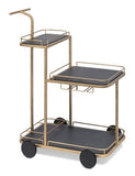 NNEDSZ Black and French Brass Wooden 3-Tier Bar Cart Drinks Trolley