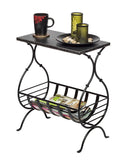 NNEDSZ Black Iron Side Table with Magazine Storage and Silver Finish Top