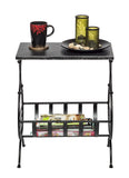 NNEDSZ Black Iron Side Table with Magazine Storage and Silver Finish Top