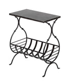 NNEDSZ Black Iron Side Table with Magazine Storage and Silver Finish Top