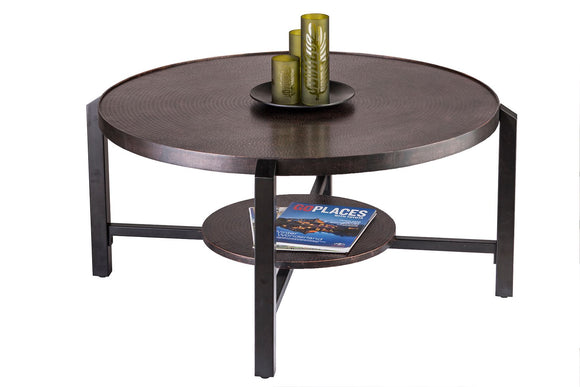 NNEDSZ Black Round Coffee Table with Storage Shelf in Copper Finish Top