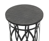 NNEDSZ Black Round Iron Side Table with Cross Legs and Silver Finish Top