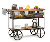 NNEDSZ Retro Wooden Kitchen Island Trolley on Wheels with Storage Drawers