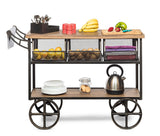 NNEDSZ Retro Wooden Kitchen Island Trolley on Wheels with Storage Drawers