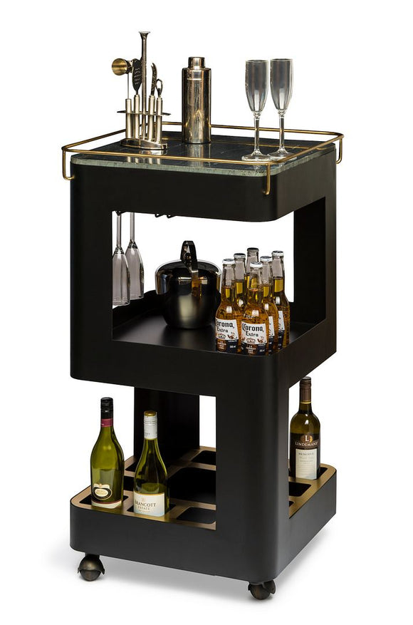 NNEDSZ Contemporary Black Gold Drinks Trolley Bar Cart with Marble Top