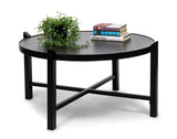 NNEDSZ Modern Black Round Coffee Table with Copper Finish Engraved Top