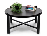 NNEDSZ Modern Black Round Coffee Table with Copper Finish Engraved Top