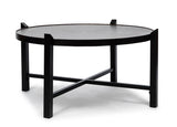 NNEDSZ Modern Black Round Coffee Table with Copper Finish Engraved Top