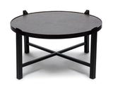 NNEDSZ Modern Black Round Coffee Table with Copper Finish Engraved Top