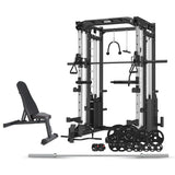 NNEDSZ SM-25 6-in-1 Power Rack with Smith & Cable Machine + BN6 Bench + 100kg Olympic Weight Plate & Barbell Package