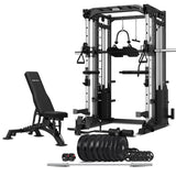NNEDSZ CORTEX SM-25 6-In-1 Power Rack With Smith & Cable Machine + Bn-9 Bench + 130Kg Olympic Bumper Weight Plate & Barbell Package