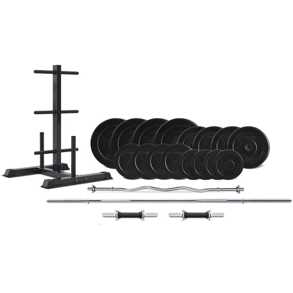 NNEDSZ 90kg EnduraCast Barbell Weight Set with Weight Tree